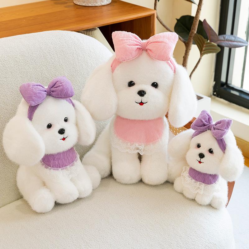 Cute dog doll with bow puppy plush toy creative princess teddy dog doll rag doll girl