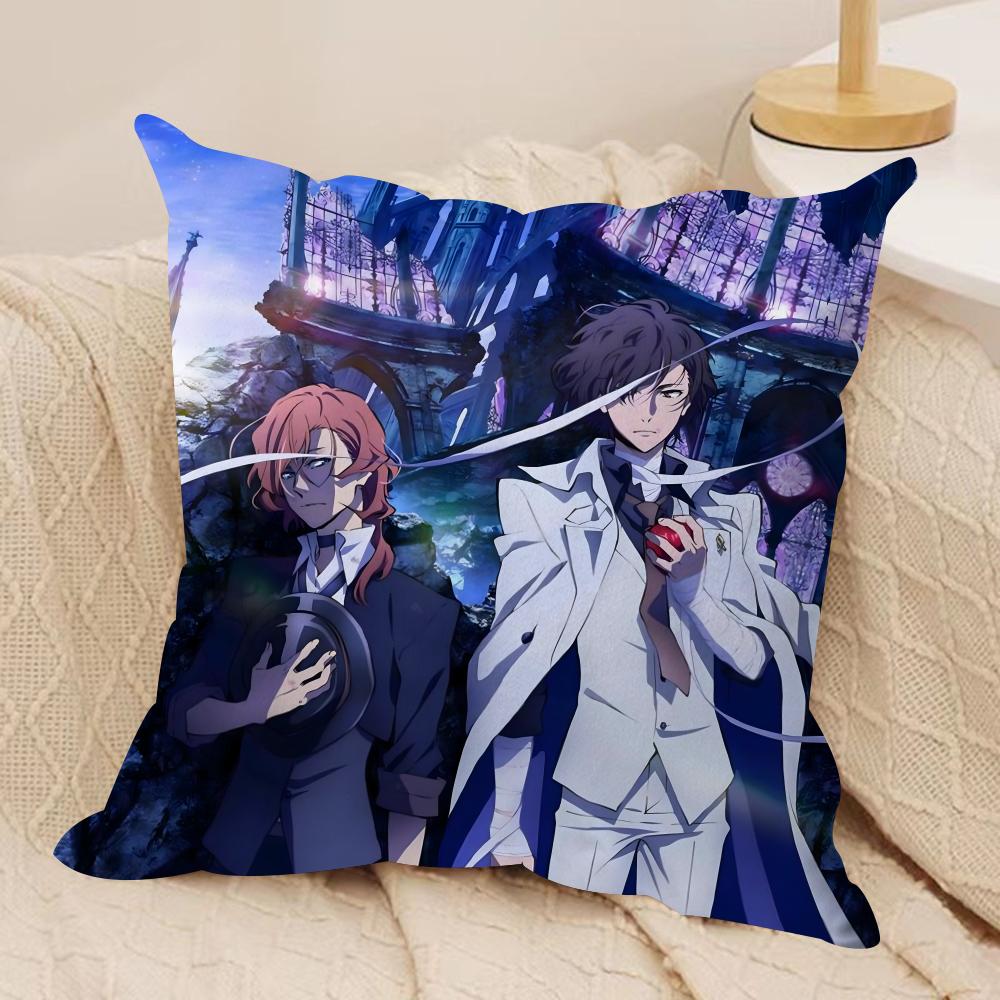 B-BunGo S-Stray Dogs Cushion Cover Soft Plush Fabric Double-Sided Printed Sofa Cushion Cover for All Seasons Home Decor Gift