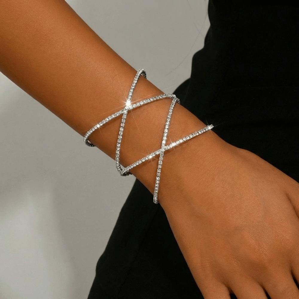 Minimalist Rhinestone Cuff Bracelet Silver-plated Charm Bracelet  Special Occasion