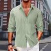 Camisa de Manga Larga a Cuadros Jacquard con Cuello Camisero de Solapa de Botón Único