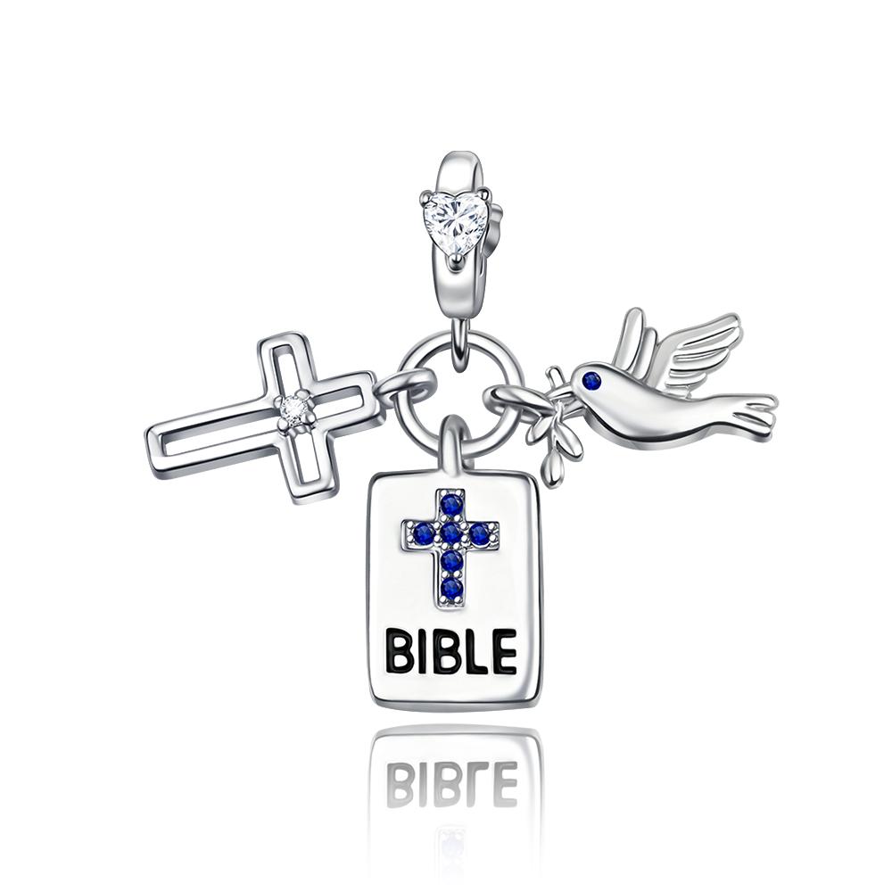 925 Silver Christian Charms Holy Bible Cross Virgin Mary Beaded Bracelet Jewelry Faith Slogan Gift for Religious Women