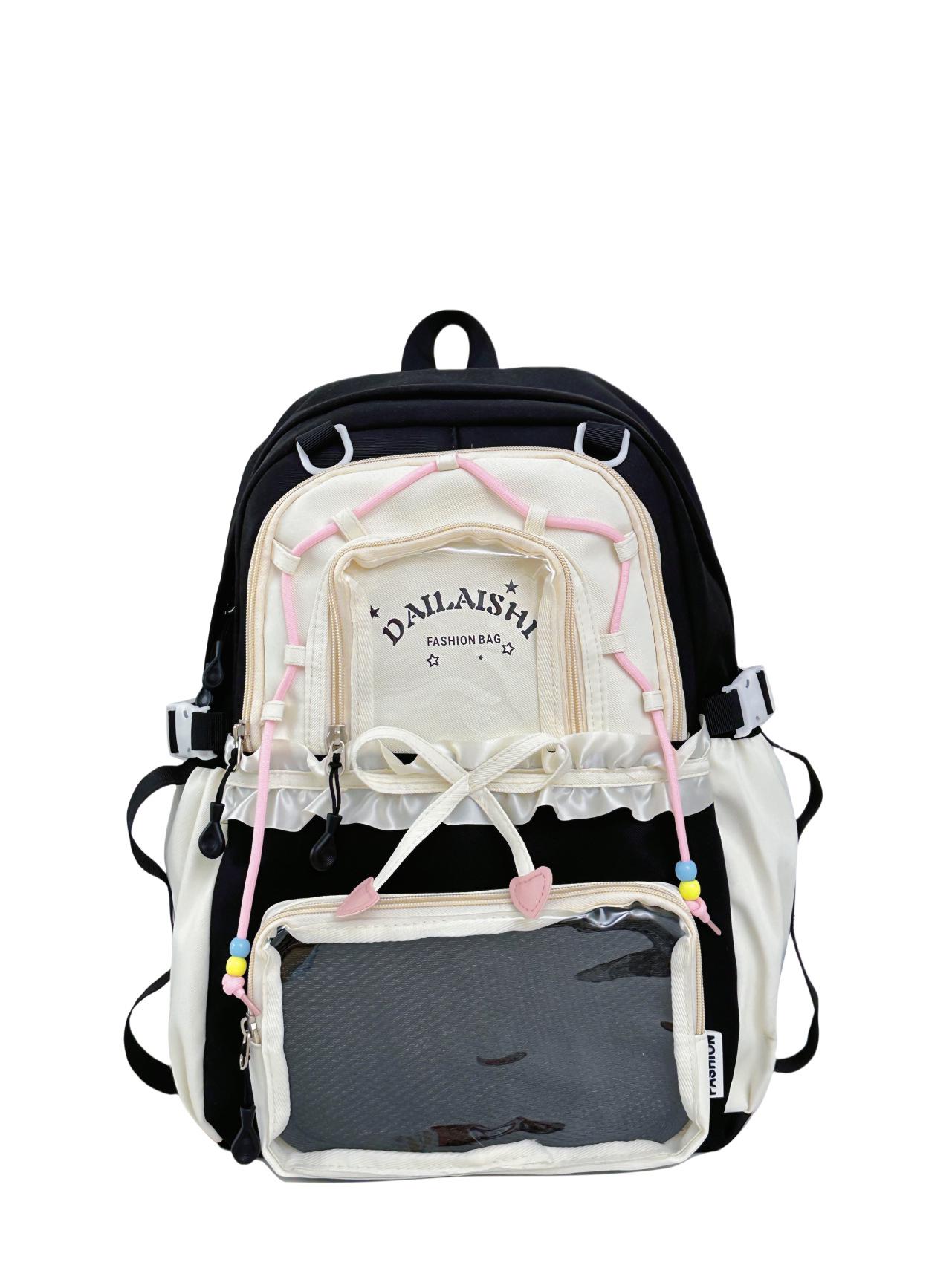 

Женский рюкзак 2025 года в стиле балета с цветными блоками, оборками и кружевом ита для учениц средней и старшей школы чёрный