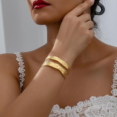 Chic European & American-Style Hammered Open Geometric Double Bar Bracelet