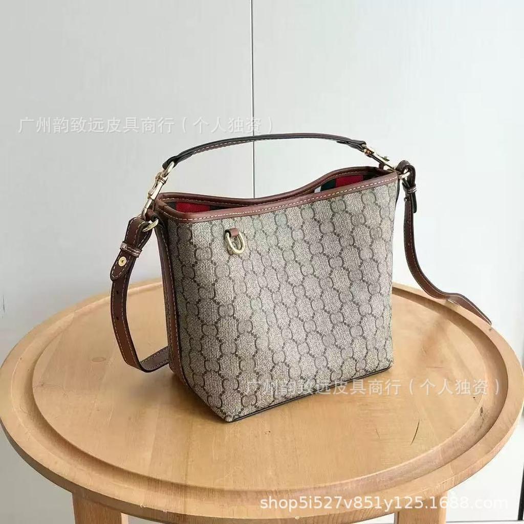 Niche light luxury ophidia inspired design, full of printed magnetic buckle single shoulder crossbody bucket bag simple