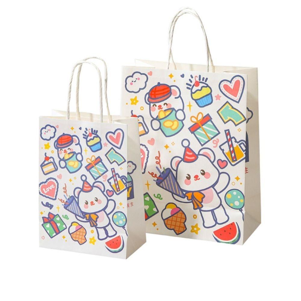 

10Pcs Fashion Cartoon Gift Bags Kraft Paper Lucky Shopping Bags with Handles Eco-Friendly Party Favor Bags Gift Wrapping 12.5-7.5-15cm