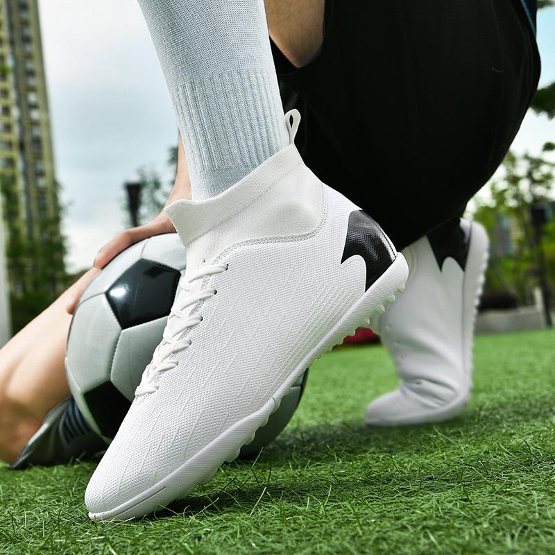 Men's Football Boots Rubber Soft Sole Short Nail Artificial Turf Leather Youth Kids Football Shoes