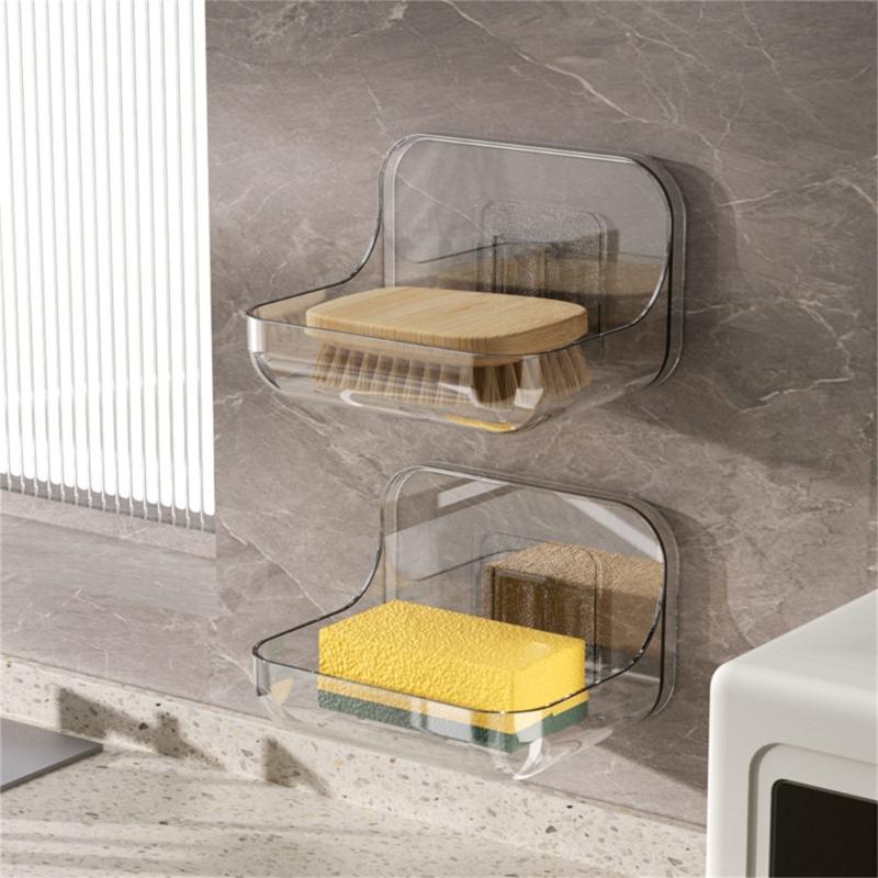 2Pcs Clearly plastic Soap Dish Modern Waterproof Soap Holder Easy Installation Bathroom Essential Shelf Kitchen Friendly