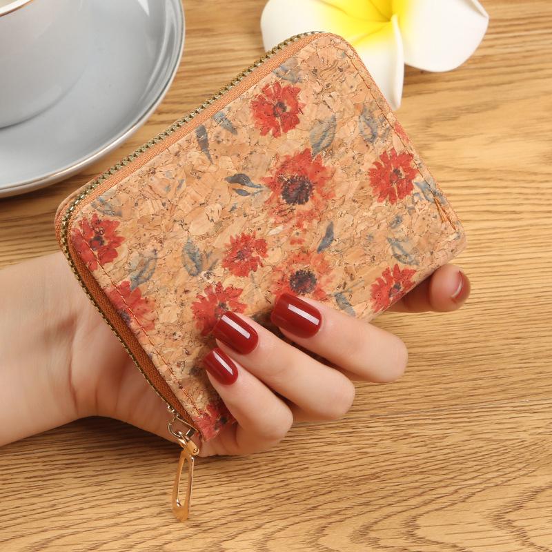 Retro Print Women's Coin Purse and Card Holder - Cork Texture Wallet 2025