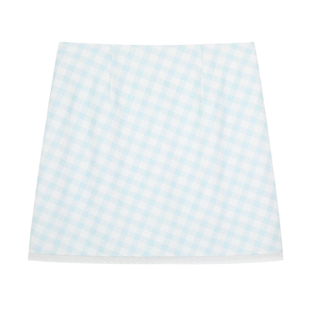 

Dopamine Plaid High-Waisted Lace Patchwork A-Line Skirt - Summer Plus Size Flaw Covering, Slimming Skirt for Women 2XL (140-160 jin)
