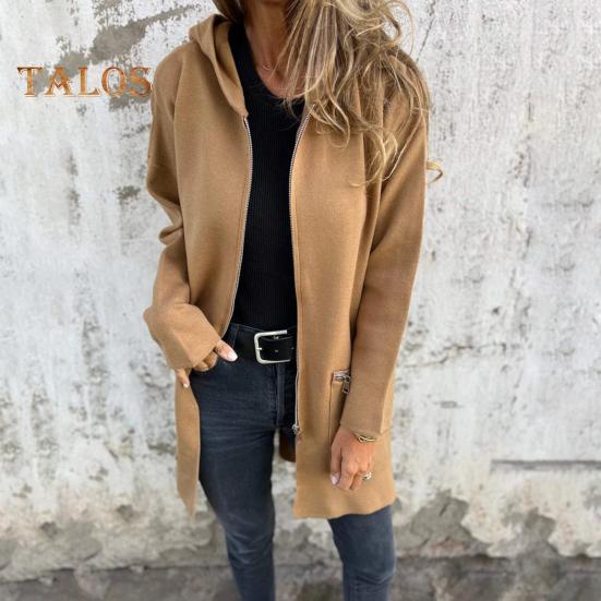 Women Jacket Windbreaker Style Hooded Drawstring Waist Zippered Pockets Solid Color Zip-up Thermal Long-Sleeved Biking Hiking Workout Spring Fall