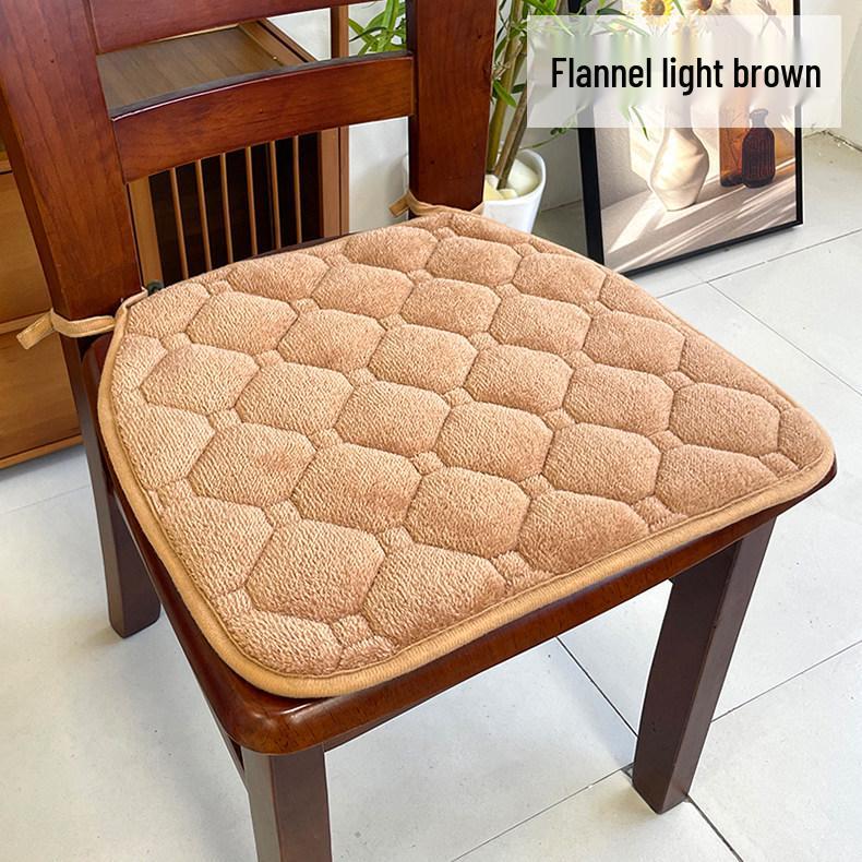 Cotton Linen Non-Slip Sponge Dining Chair Cushion, All-Season Solid Color with Straps, Horseshoe Shape.
