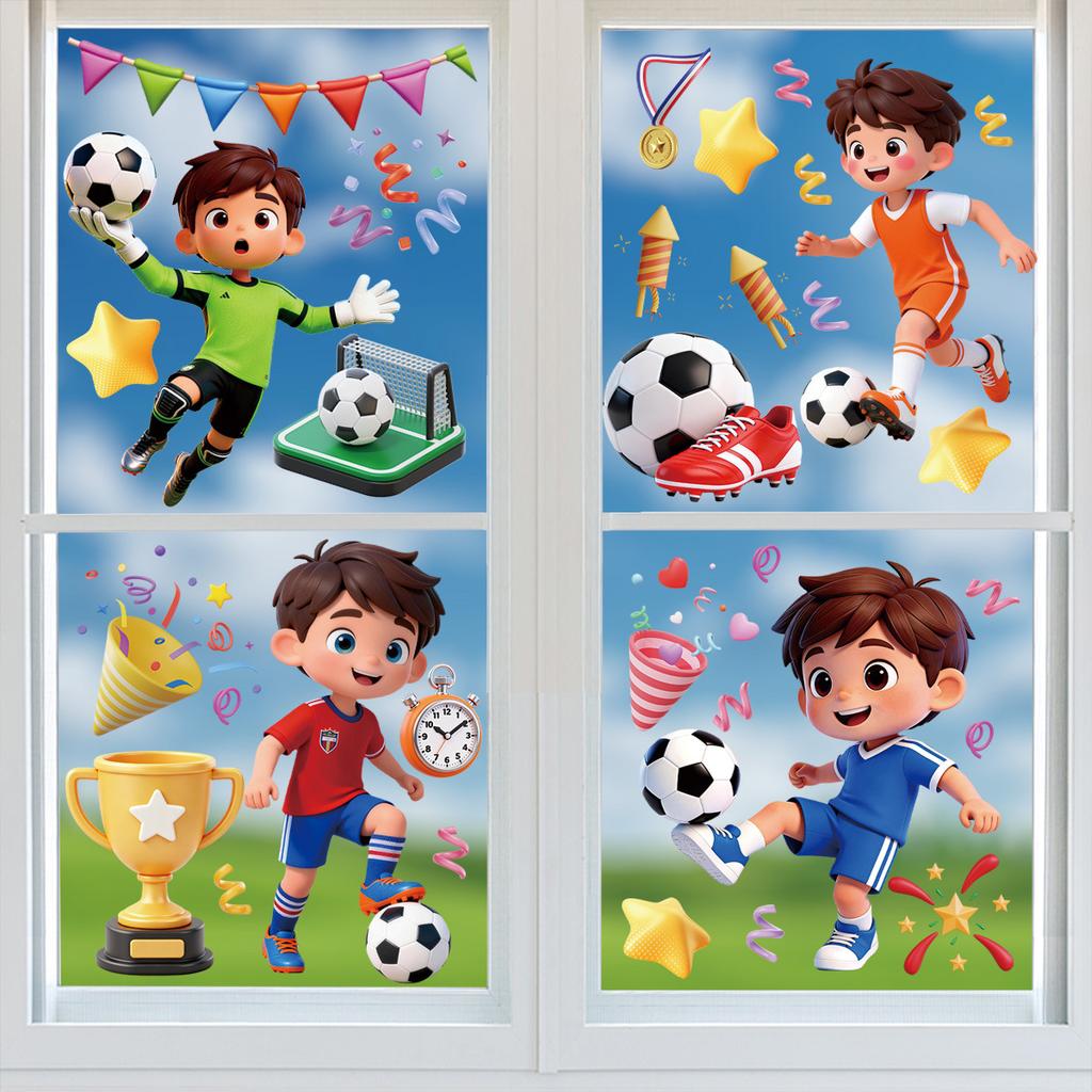 2026 World Cup Boys Sports Stickers, Soccer Elements Static Cling Decals for Fan Decor