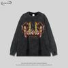 Unisex Oversized Cotton Long Sleeve Tee With Anime Cartoon Print Washed Vintage Style Loose Fit Streetwear