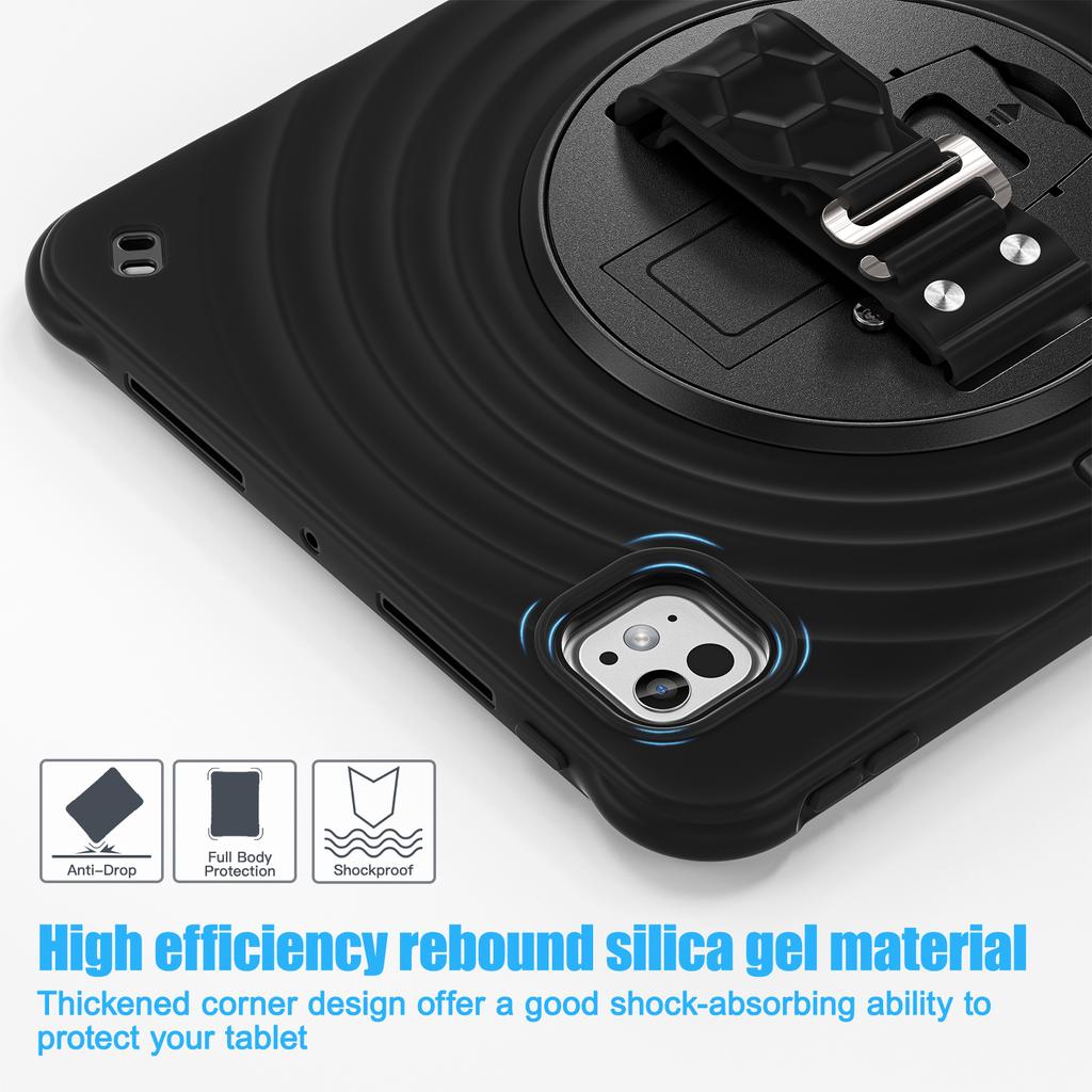 For iPad Pro 11 (2024) Case Hand Strap Kickstand TPU+PC+Silicone Tablet Cover