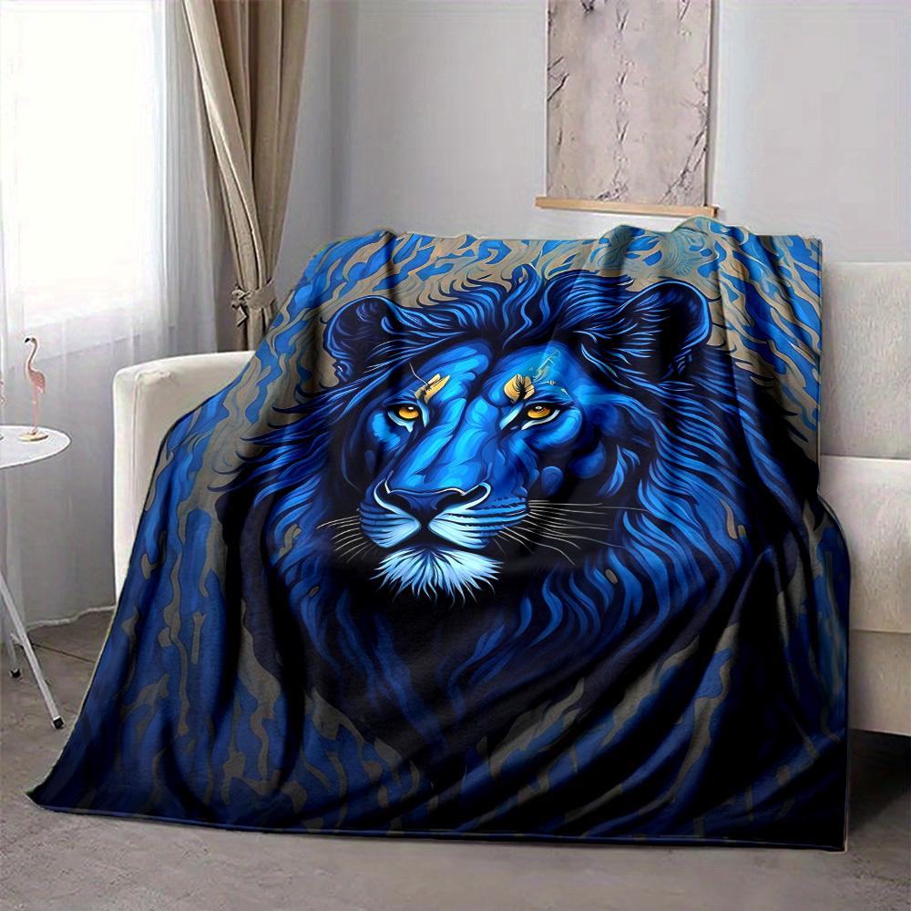 1pc Blue Lion Blanket Lightweight Flannel Blanket Throw Blanket For Sofa, Bed, Travel, Camping, Livingroom, Office yy251015103