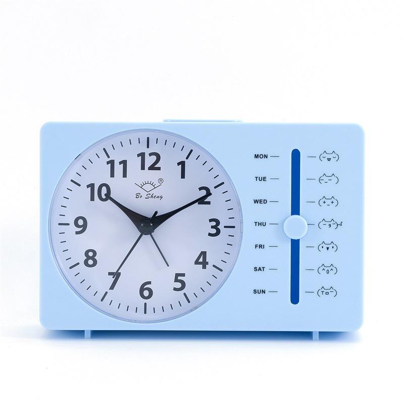Small Alarm Clock Week Alarm Clock Square Quartz Table Clock Scanning Silent Pointer Clock Student Clock