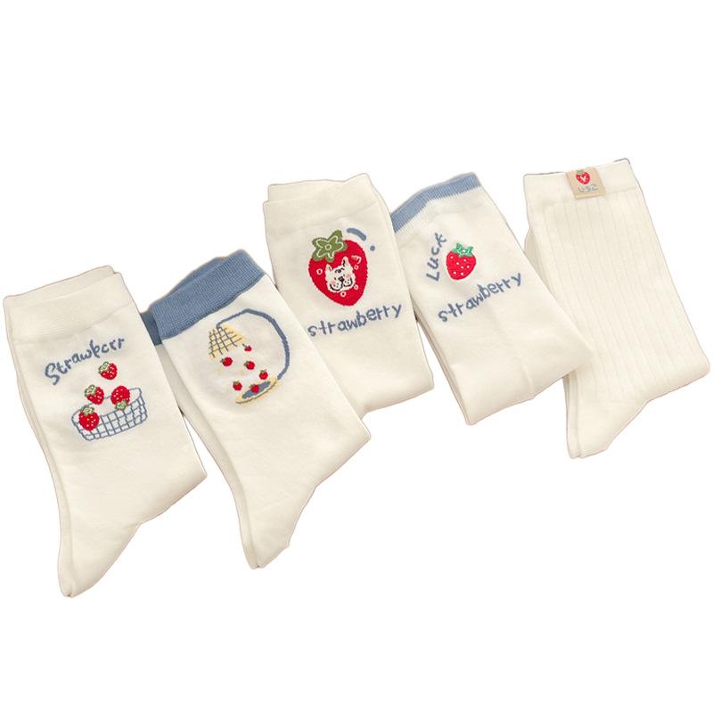 Female Autumn Light New Strawberry Fashion All Kinds of Wicking Sweat Anti Pilling Cotton Socks