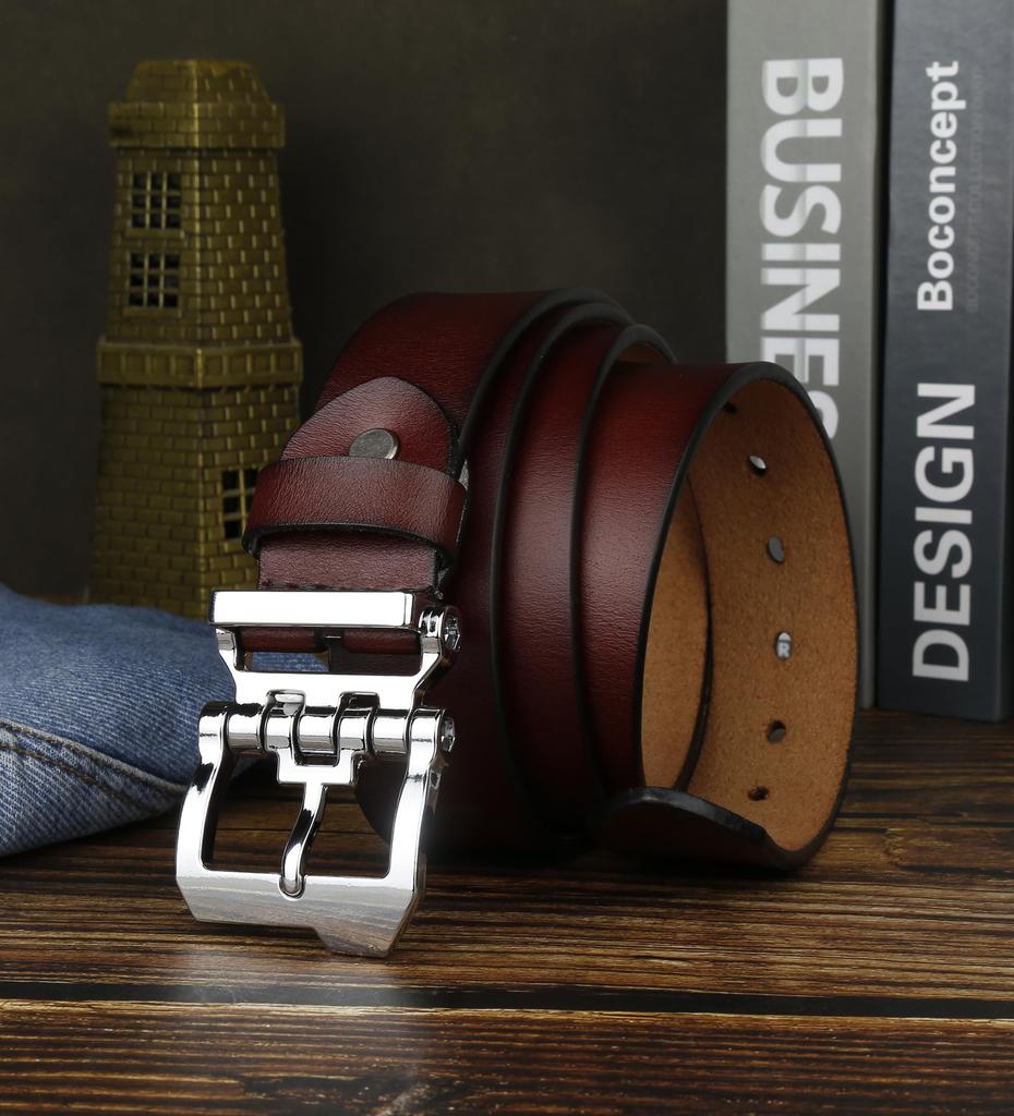 [JingHao] Men's Plus Size Belt, Genuine Leather Belt, Stylish Casual Jeans Belt, Work Belt in Brown & Black, Regular and Large Sizes 105-160cm (3XL