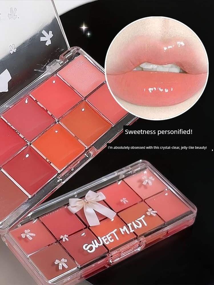 DIY Lipstick Ten-Color Lip Jelly Palette, Glossy Mirror Finish Self-Adjustable Lip Glaze, Nude Color Series, Layered Application, Plump Lip Gloss