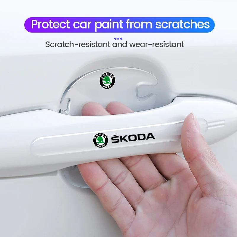 BWI5 4/8Pcs Car Door Handle Sticker Protective Film Decals Accessories For Skoda Octavia MK2 MK3 2 3 A7 Fabia Karoq Kodiaq Rapid