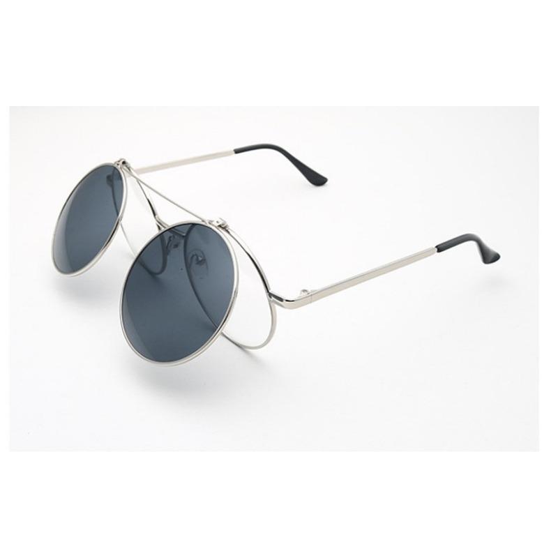 Year Retro Round Sunglasses Large Frame Prince Glasses Men'S And Women'S Metal Flip Sunglasses Double Layer Lenses