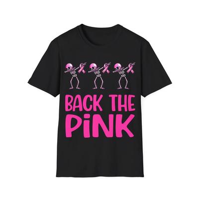 Breast Cancer Awareness Halloween Skeleton Graphic T-shirt  Short Sleeve Crew Neck Casual Top