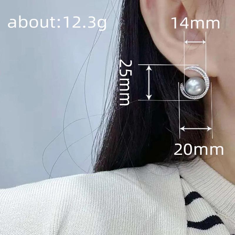 High-end elegant earrings, moon zircon imitation pearl earrings, banquet light luxury atmospheric versatile jewelry