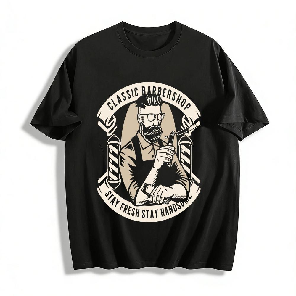 

Classic Barbershop Graphic Tee Men Vintage Barber Culture Casual Top Pure cotton T-shirt 6XL