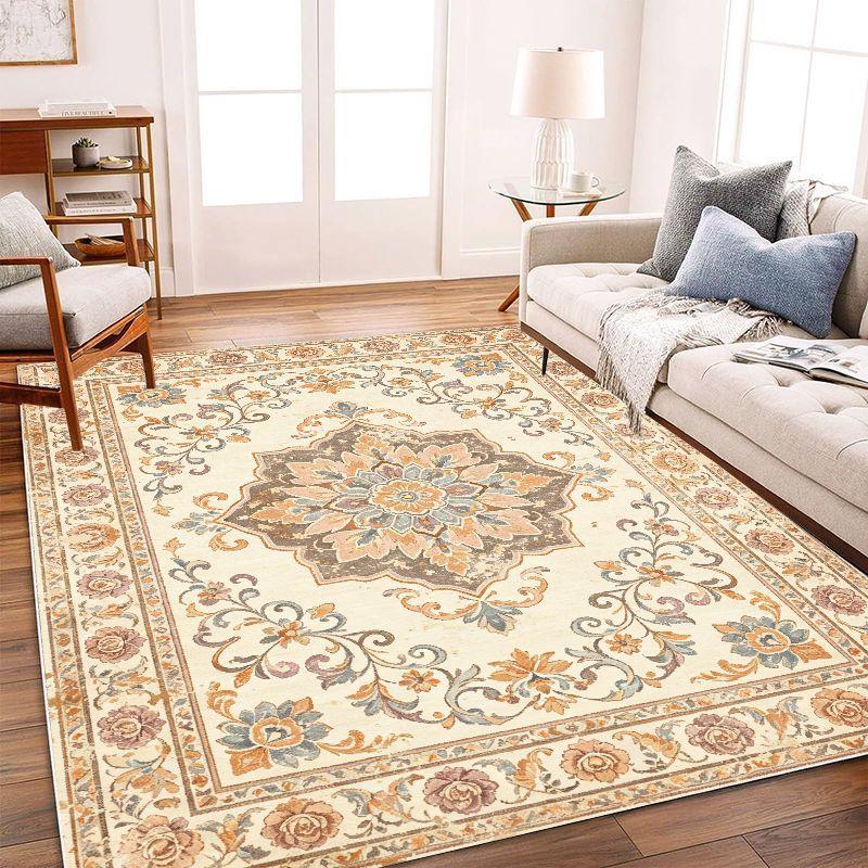 Vintage Floral Area Carpet Living Room Sofa Non-Slip Washable Carpet Bohemian Bedroom Floor Mat Home Decor