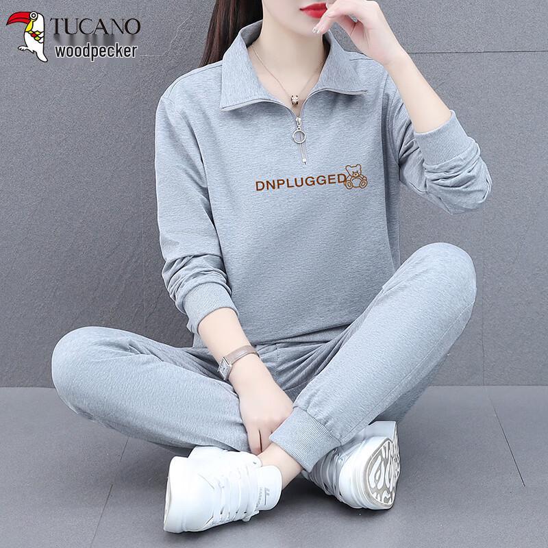 

Woodpecker Women s Casual Lapel Long-Sleeve & Pants Sportswear Set 3XL