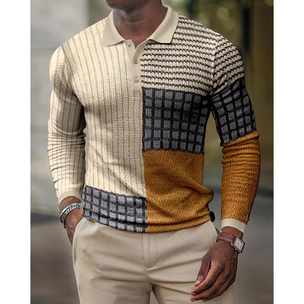 New Men's Sweatshirt Geometric 3D Printed Casual Lapel Polo Shirt