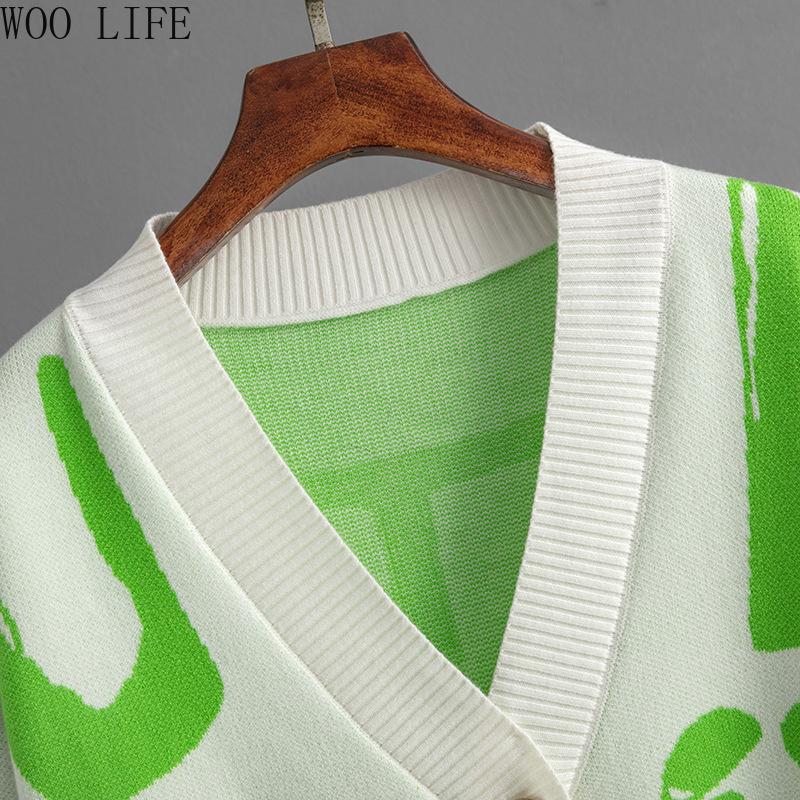 Women Letter Print Cardigan Knit Button Down Long Sleeve Open Front Sweater New Fall Winter Fashion