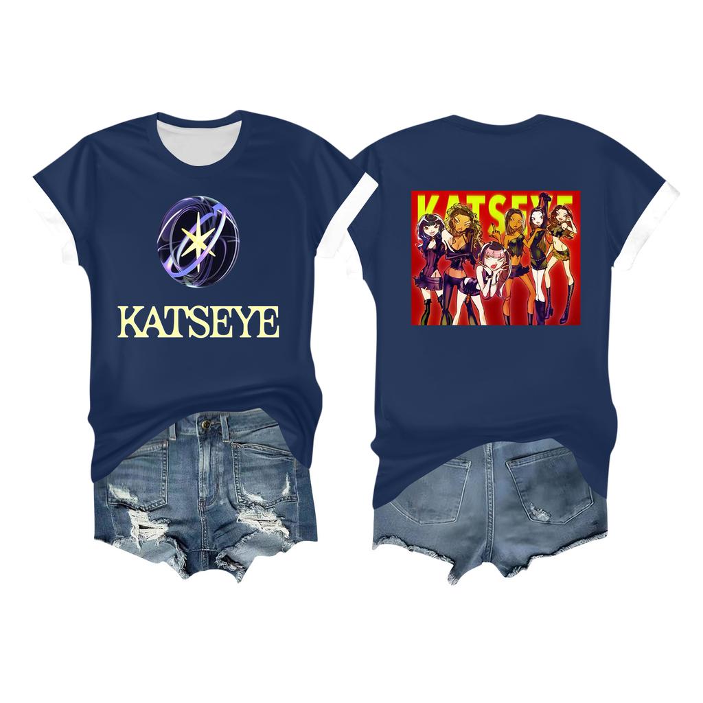 Kvinners avslappet trykket t-skjorte rund hals genser kort ermet topp