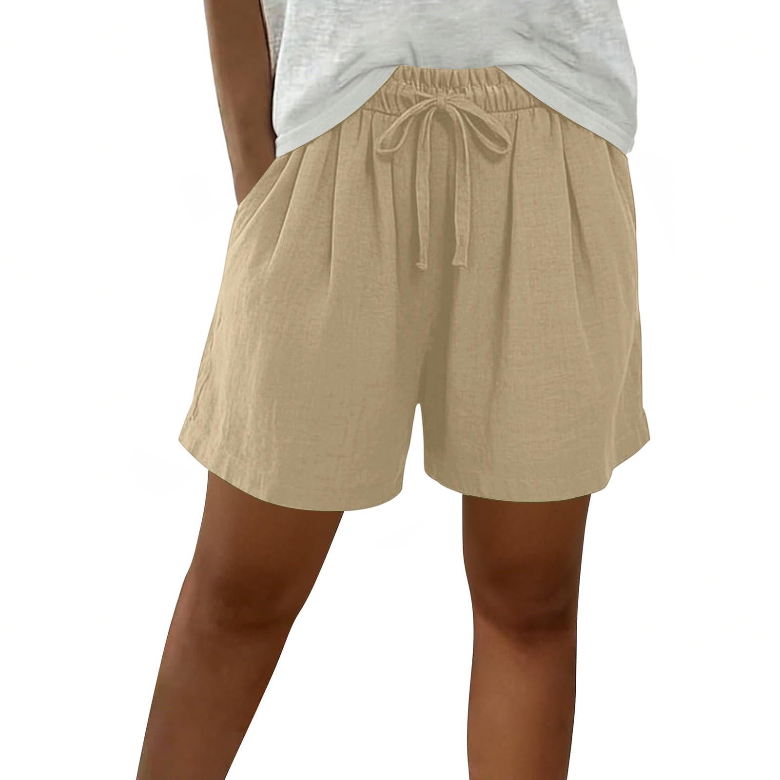 

Womens Bermuda Shorts With Pockets Drawstring Elastic Waist Linen Shorts Casual Beach Vacation Summer Clothes XL хаки