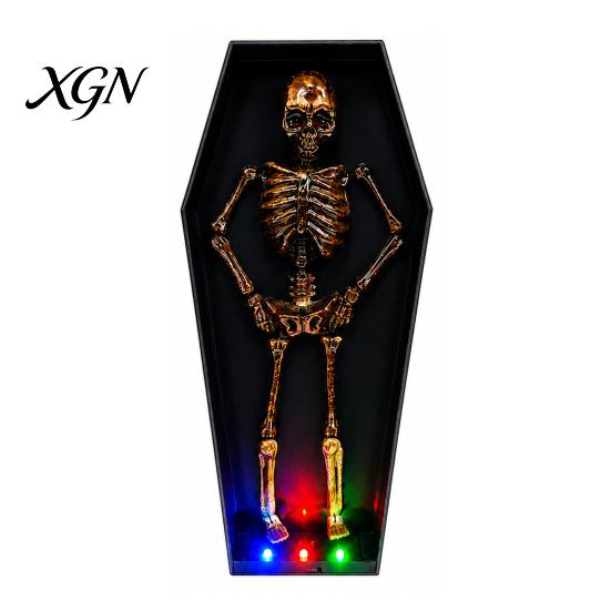 Automatic Dancing Skeleton Halloween in Casket, Light Up Musical Toy with Desktop Decoration LED Lights, Spooky Animated Decor, Party Haunted