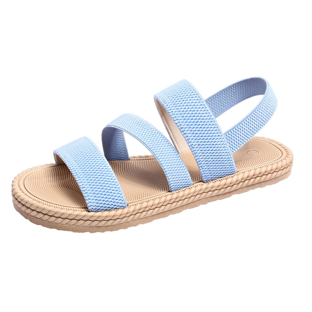 Summer Elastic Band Flat Sandals for Women Lightweight Casual Slip On Sandals Woman Comfortable Non Slip Beach Shoes Plus Size