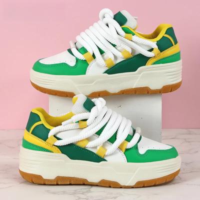 Fashion Platform Sneakers Women Chunky Shoes PU Leather Casual Shoes Ins Board Shoes Lace-up Outdoor Walking Footwear