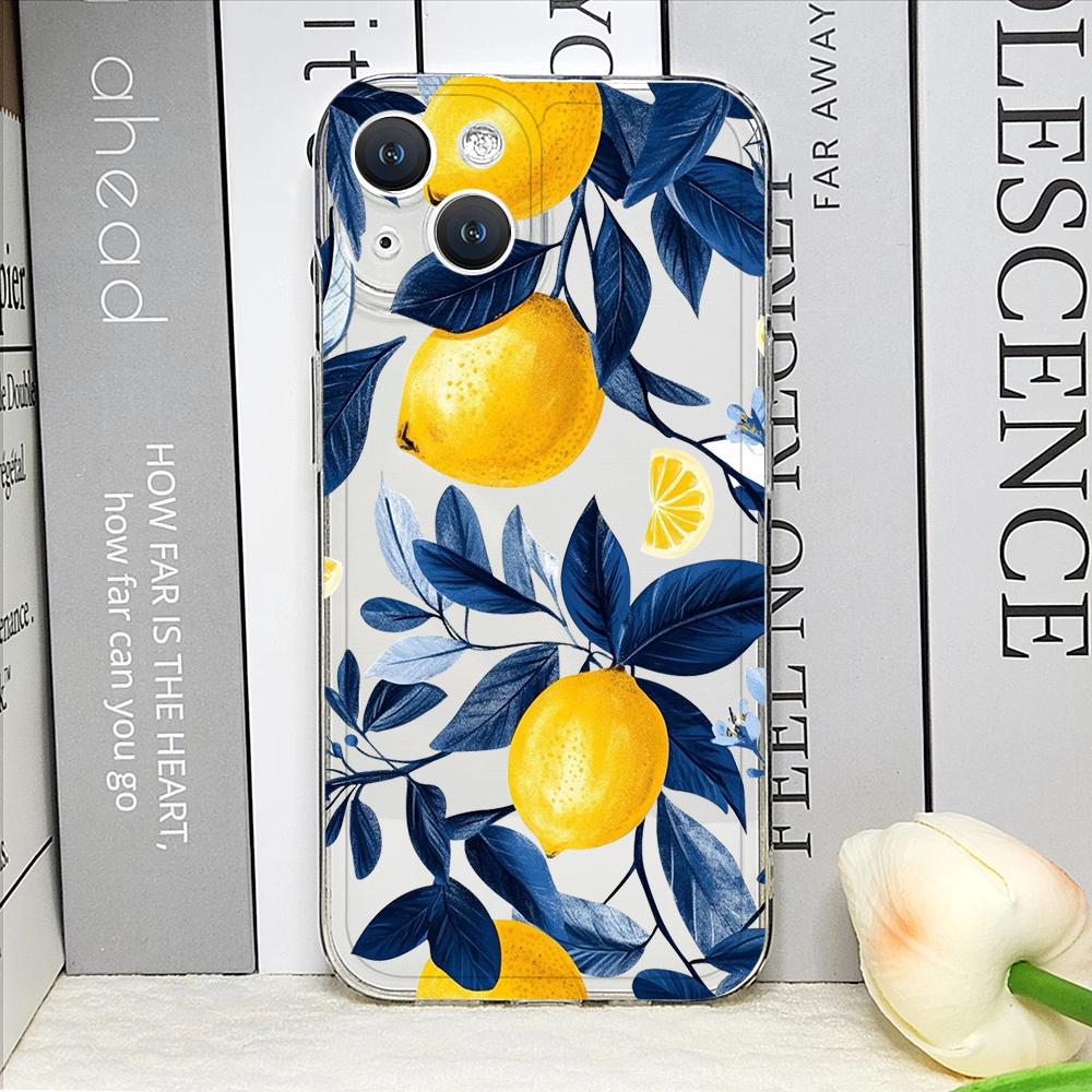

Blue Leaf Yellow Lemon Fresh Printed Clear Phone Cases for iPhone 17 16 15 14 13 12 11 Pro Max XR 8 7 Plus 13 12 Mini Soft Cover iPhone XS Max