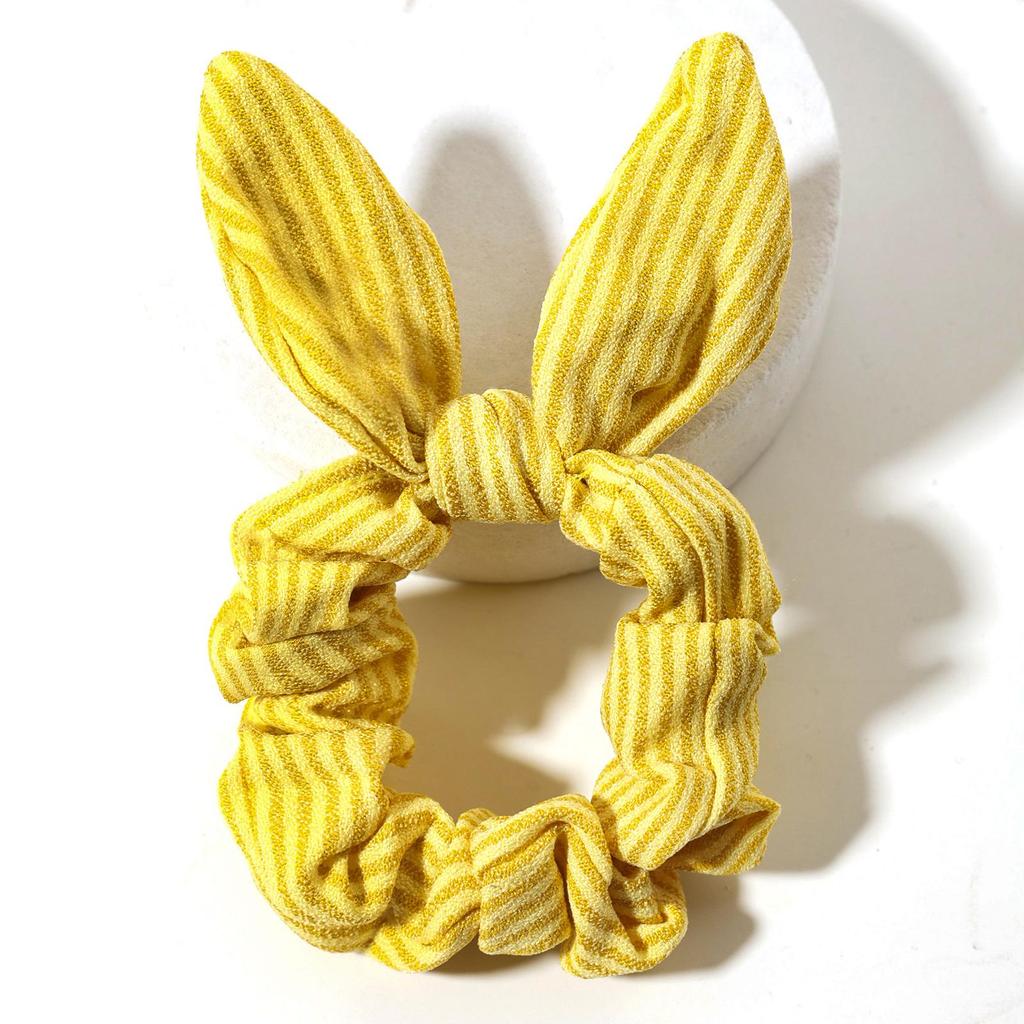 Striped Rabbit Ear Bow Headband - Pure Cotton Korean Style Elastic Hair Tie