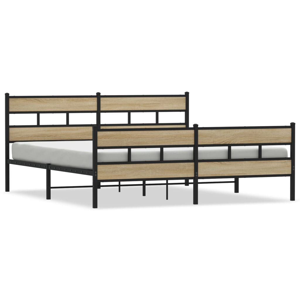 Metal Bed Frame without Mattress Sonoma Oak Finish 200 x 200 cm