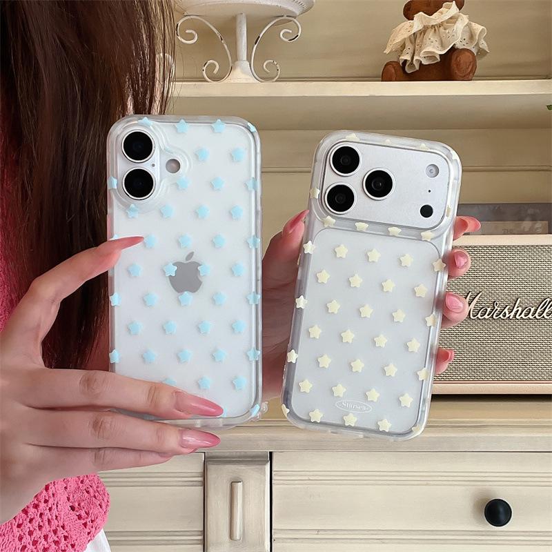 **Transparent Starry Phone Case for iPhone 17/16 Pro Max/15/14 - Japan Korea Inspired Design**