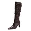 2025 new autumn and winter black pointed head thin heel high heel fashion boots retro tall babe wrinkled boots women