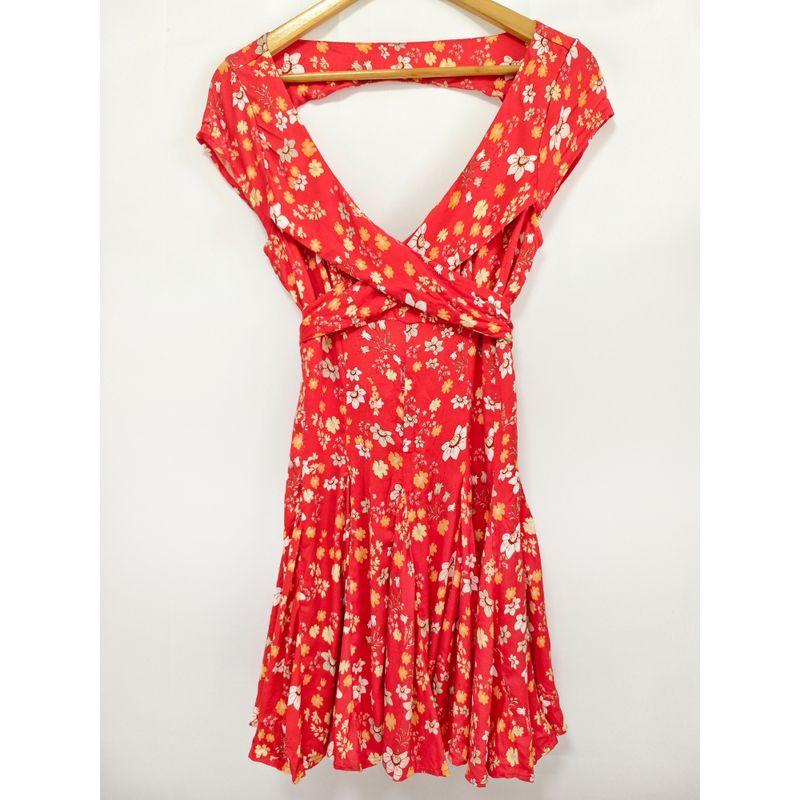 

Платье с запахом сзади, с двойными бретелями, с эстетикой открытой спины, с юбкой с воланами и принтом «свинг» Fresh orange red Print XS