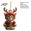 Holiday Gift Packaging Embellishments Santa Cat Christmas Ornament, Acrylic Car Mirror Hanging Decor with Small Decorations Reindeer Antlers, 2D Cute