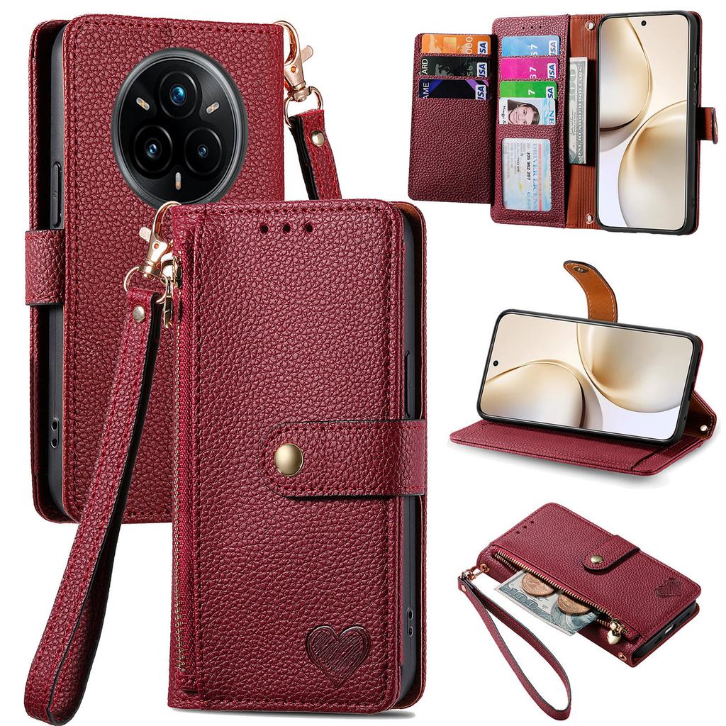 For Realme 14 Pro+ 5G Case RFID Blocking Zipper Pocket Leather Wallet Phone Cover with Strap