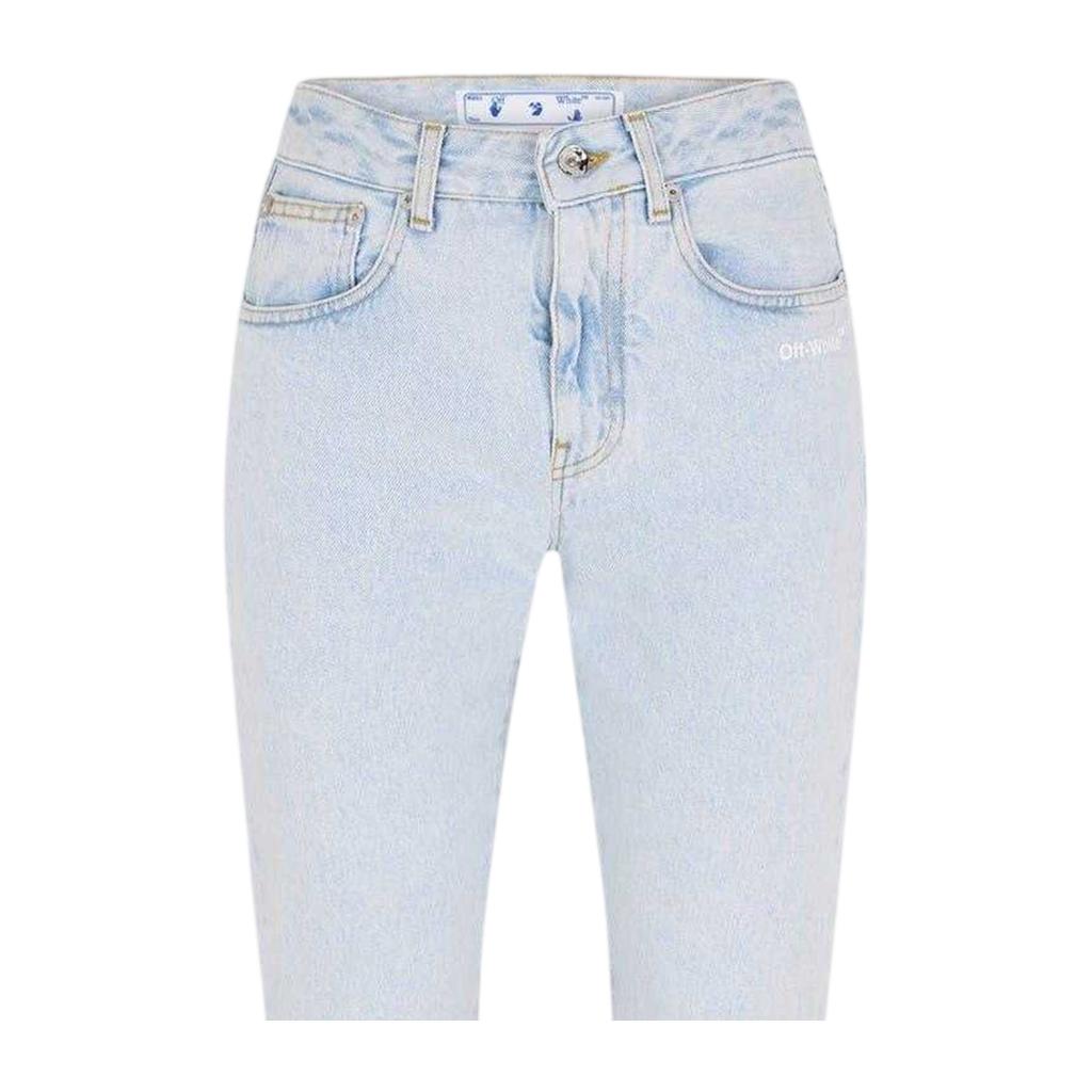 Jeans dritti in denim bianco sporco da donna