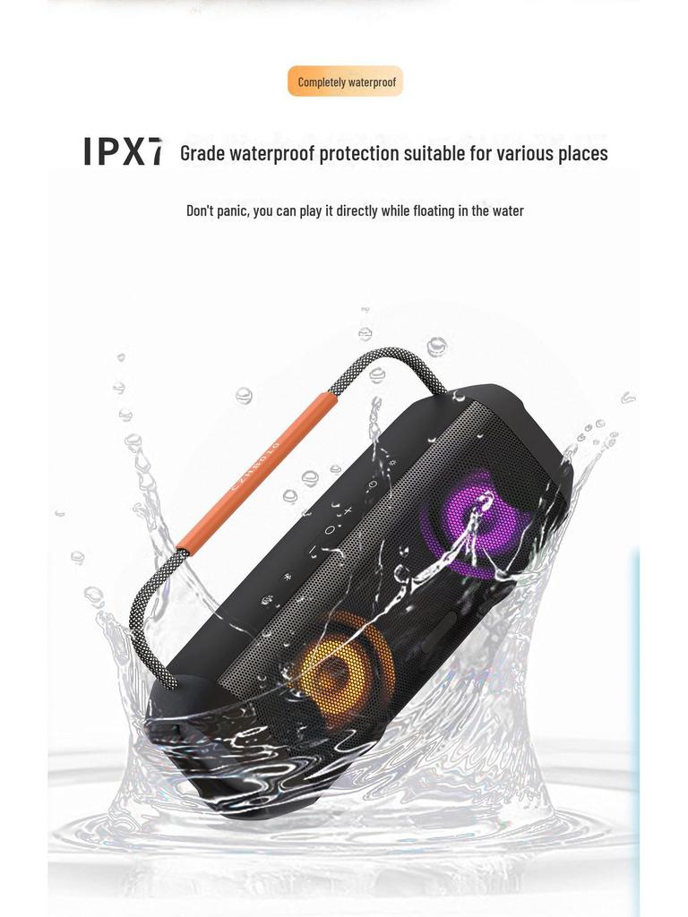 60W High-Power Bluetooth Subwoofer, IPX7 Waterproof RGB Portable Outdoor Speaker