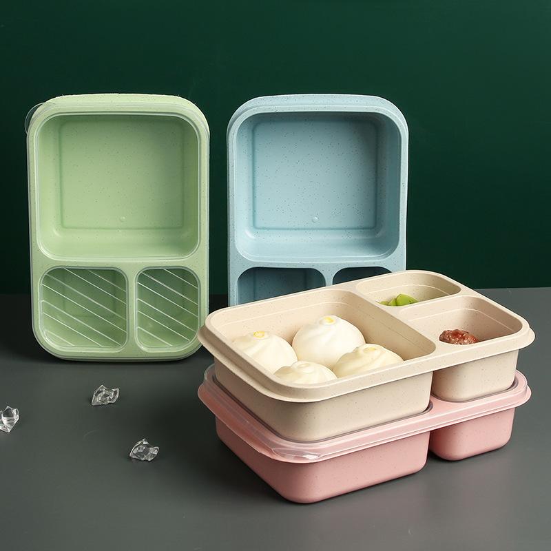 Wheat Straw Student Compartmentalized Lunch Box, Lunch Box for Cafeteria Fast Food, Outdoor Portable Microwaveable