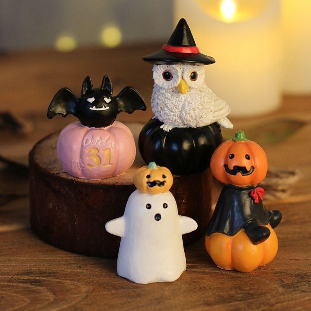 Resin Pumpkin Ghost Owl Ornament Detailed Mini Halloween Figurines  Holiday Gift