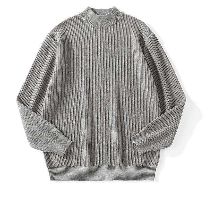 

Men s Vertical Stripe Knit Pullover: Half-High Neck, Stretchy, Long Sleeve for Autumn/Winter. M світло-сірий колір
